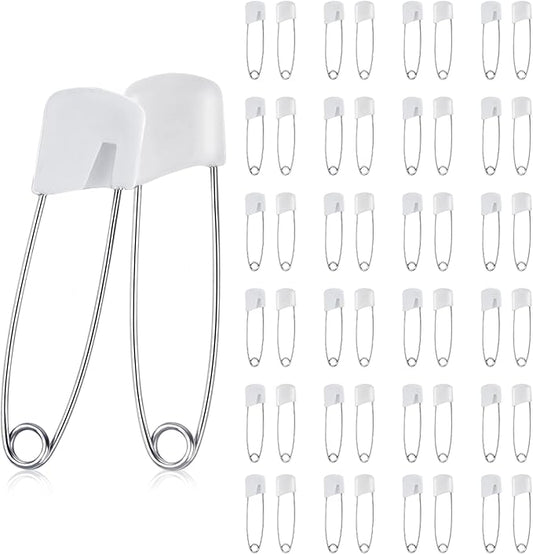 50 Pcs Diaper Pins, 2.2 Inch Plastic Head Safety Pin with Safe Locking Closures, Cloth Diaper Nappy Pins with Locking Closures Stainless Steel