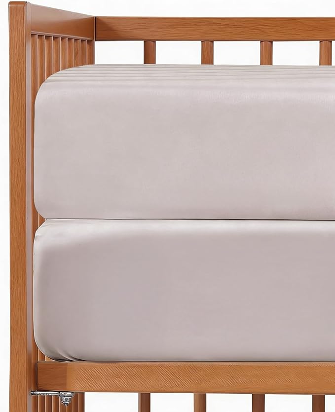 2-Pack Mini Crib Sheets Fitted - Pack N Play Sheets for Pack and Play Mattress - Stretchy Soft Microfiber Playard Bedding - Mini Toddler Bed Cover for Boys & Girls - Oeko-Tex - 38 x 24in, Stone Grey