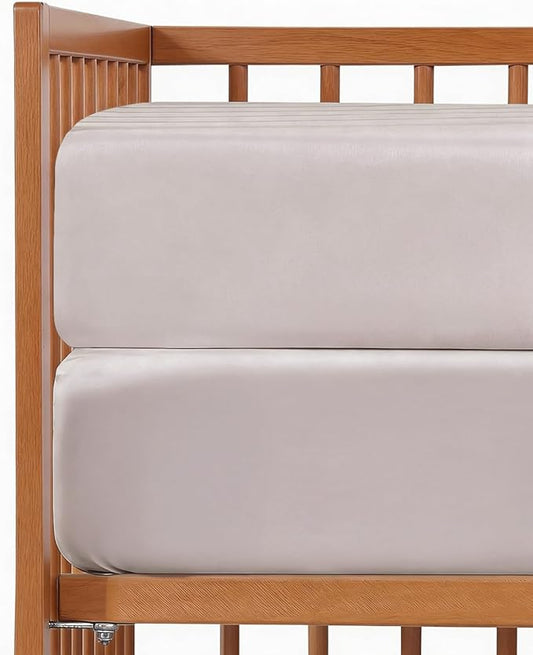 2-Pack Mini Crib Sheets Fitted - Pack N Play Sheets for Pack and Play Mattress - Stretchy Soft Microfiber Playard Bedding - Mini Toddler Bed Cover for Boys & Girls - Oeko-Tex - 38 x 24in, Stone Grey