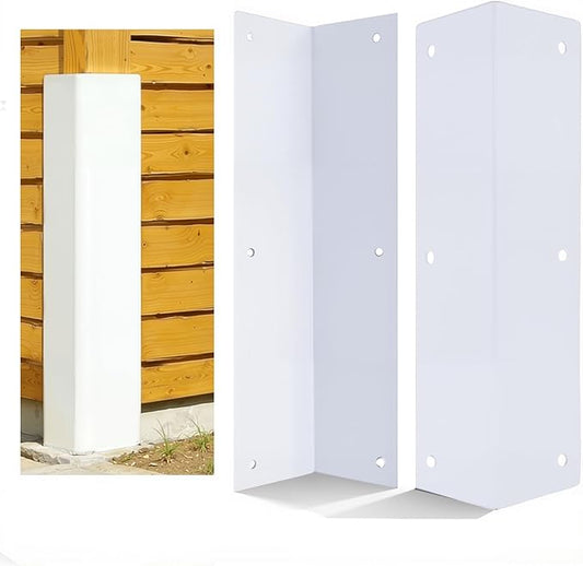 2 Pack White Stainless Steel Corner Guards, Metal Siding Corner Protector with 89° Angle, 3 3/8" x 3 3/8" x 11 3/4", Outdoor Weed Whacker Protection for Exterior Walls, Fences, Pavilions