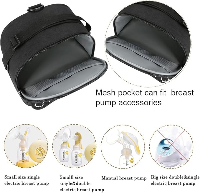 Breast Pump Bag - Small Size Cooler and Moistureproof Backpack Double Layer for Mother Baby Bottle Breast Milk Pump Outdoor Working Backpack Lunch Bag (Black)