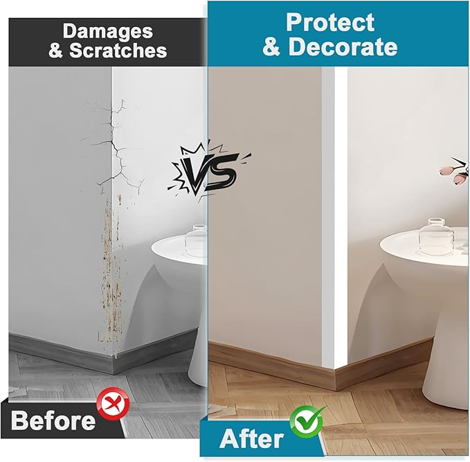 Raytano 4Pcs 45" L ×1" W Self Adhesive Metal Corner Protectors, Modern Aluminum Wall Corner Guards for Wall Door Furniture Cabinet Baseboard Frame Protection and Decoration (Size:45" x 1",White)