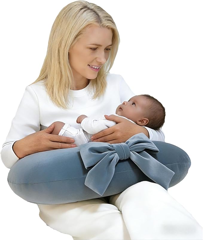 Nursing Pillow, U-Shaped Breastfeeding Support Cushion for Bottle & Breast Feeding (Blue Gray)