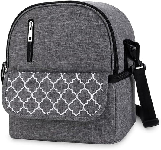 Breast Pump Bag - Small Size Cooler and Moistureproof Backpack Double Layer for Mother Baby Bottle Breast Milk Pump Outdoor Working Backpack Lunch Bag (Grey)