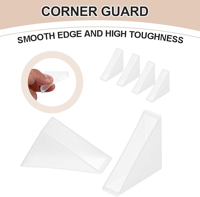 uxcell 60Pcs Triangle Glass Corner Protector, 0.39 x 1.38 Inch Plastic Glass Table Corner Protector Transport Corner Guard for Glass, Ceramics, Wood, and Steel(Right Angle, Clear)
