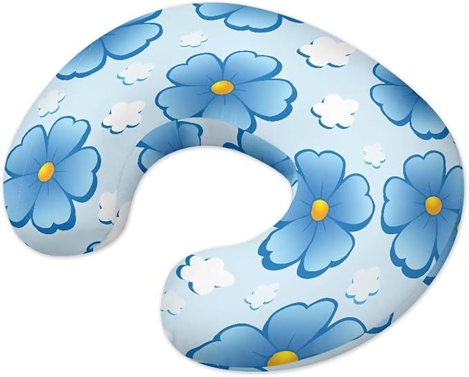 Nursing Pillow Cover Stretchy and Soft Nursing Cover for Breastfeeding Pillows Pillow Slipcover for Baby Girls Boys Newborn Cartoon Flower Blue