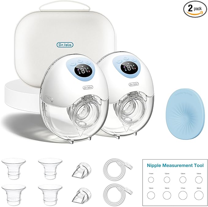 Dr.Isla Wearable Hands Free Breast Pump, Strong Suction, Low Noise, Portable Electric Breast Pump with 4 Modes & 36 Levels, Smart Display, 17/24/27mm Insert/Flange, 2 Pack,Blue