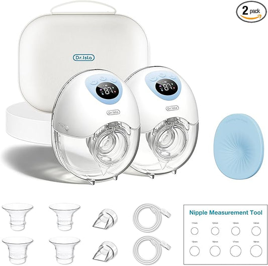 Dr.Isla Wearable Hands Free Breast Pump, Strong Suction, Low Noise, Portable Electric Breast Pump with 4 Modes & 36 Levels, Smart Display, 17/24/27mm Insert/Flange, 2 Pack,Blue