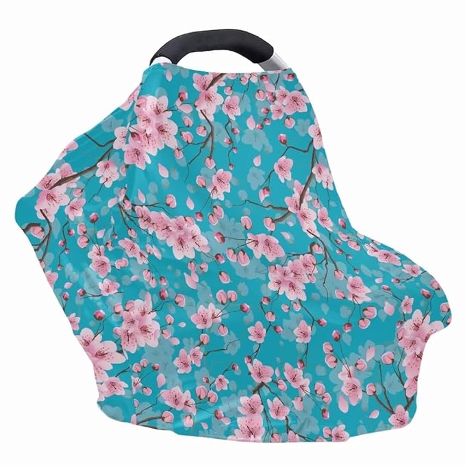 Coldinair Peach Blossom Car Seat Cover for Babies Girls,Nursing Cover,Soft Stretchy Infant Carseat Canopy,Shopping Cart/High Chair/Stroller Covers