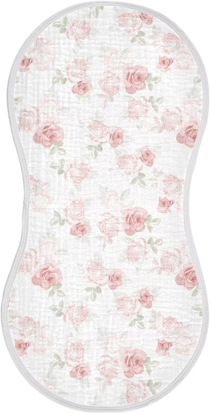 Pink Roses Baby Muslin Burp Cloths Set of 1 Beautiful Flower Leaves Muslin Washcloths Western Desert Milk Spit Up Rags Soft Newborn Towel for Unisex Boys and Girls, 22 x 11 Inch