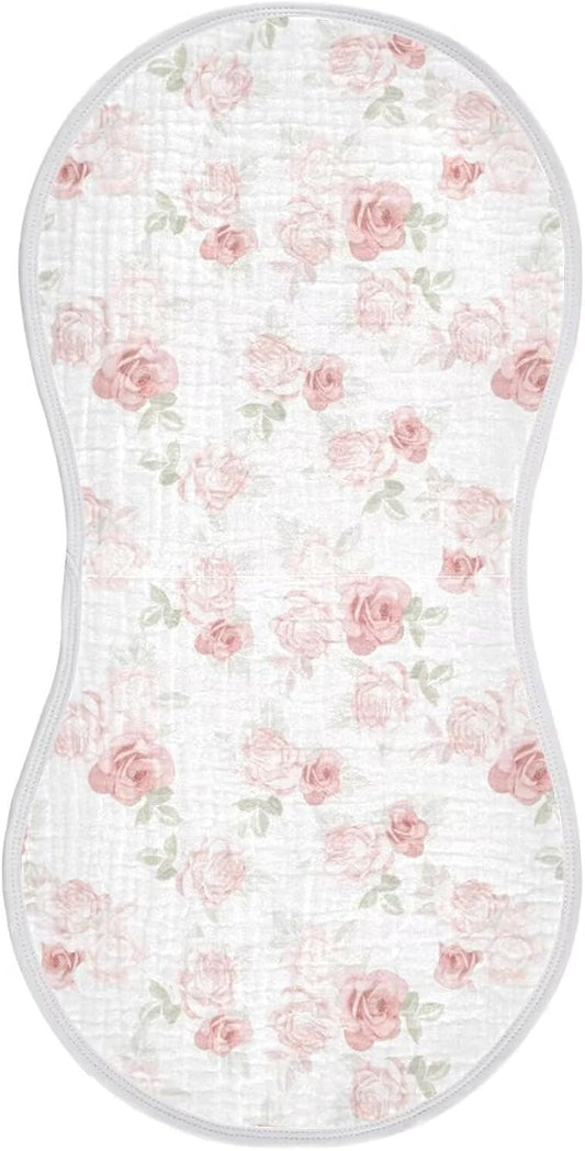 Pink Roses Baby Muslin Burp Cloths Set of 1 Beautiful Flower Leaves Muslin Washcloths Western Desert Milk Spit Up Rags Soft Newborn Towel for Unisex Boys and Girls, 22 x 11 Inch