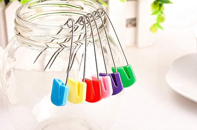 Kinteshun Baby Safety Pins,Kid Secure Clips Diaper Bib Nappy Pin with Safe Lock(50pcs,1.6 inches,7 Assorted Candy Colors)