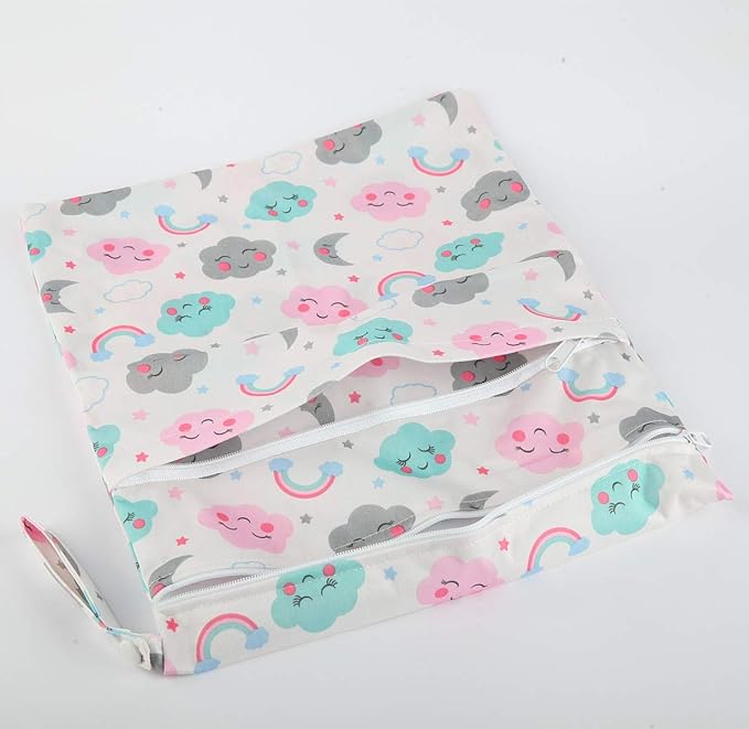 Wet Dry Bag Baby Cloth Diaper Nappy Insert Bag Reusable Washable(Moon Cloud Rainbow)