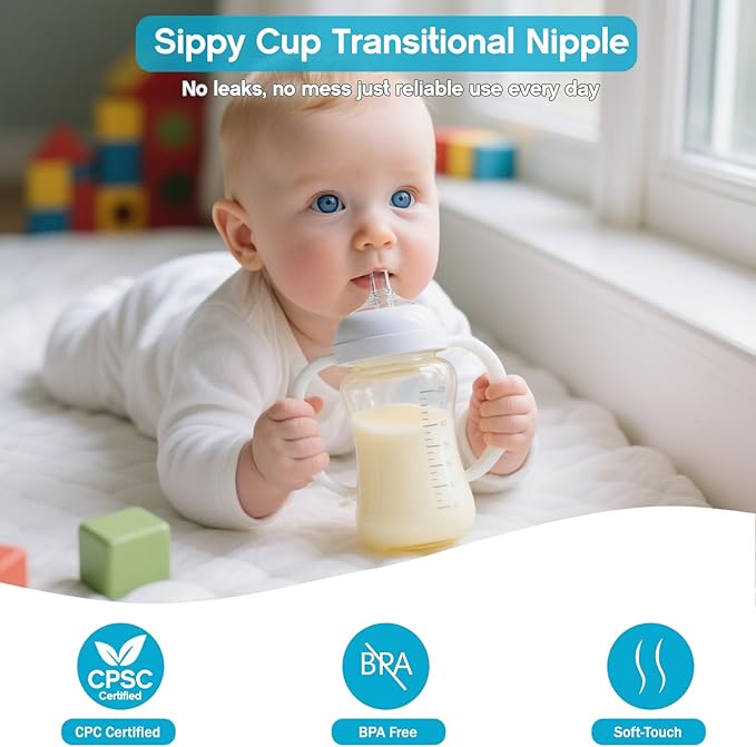 Sippy Straw Nipple for Philips Avent Natural Baby Bottle,My Grippy Spout Sippy Cup and Natural Trainer Sippy Cup,Leak-Proof Replacement Silicone Bottle Nipple BPA-Free, 8m+, 4 Count