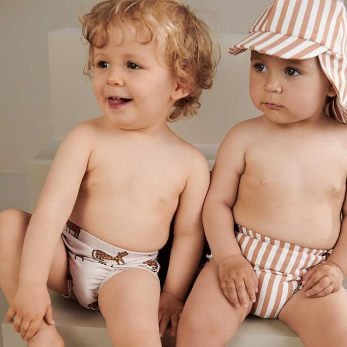 Baby Toddler Boy Swim Diaper Washable Waterproof Reusable Swim Pant Organic Seersucker Blue Stripe Swimsuit 18-24 Month