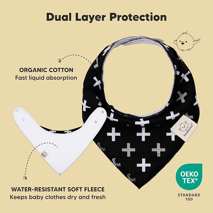 KeaBabies 10-Pack Organic Baby Bandana Bibs for Girls - Super Absorbent Triangle Baby Bibs for Drooling and Teething Infant, 100% Cotton Extra Soft for Newborn, Infant 0-36 Months (MONOS)