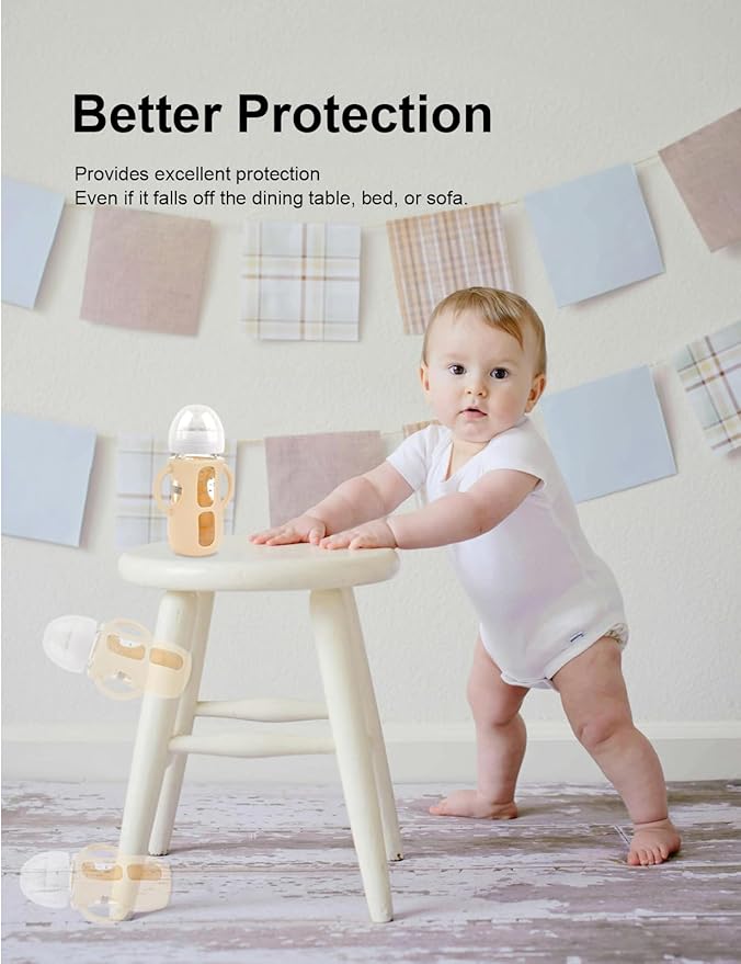 4-Pack Silicone Sleeves for Philips Avent Glass Bottles, BPA-Free Drop-Resistant Baby Bottle Sleeves with Handles, Compatible with Philips Avent Natural Glass Baby Bottles