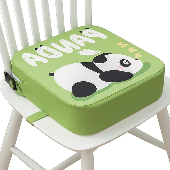Eiury Toddler Booster Seat for Dining Table, Portable Kids Booster Seat with Safety Buckles Portable Increasing Booster Cushion with Non-Slip Bottom (Green Panda)