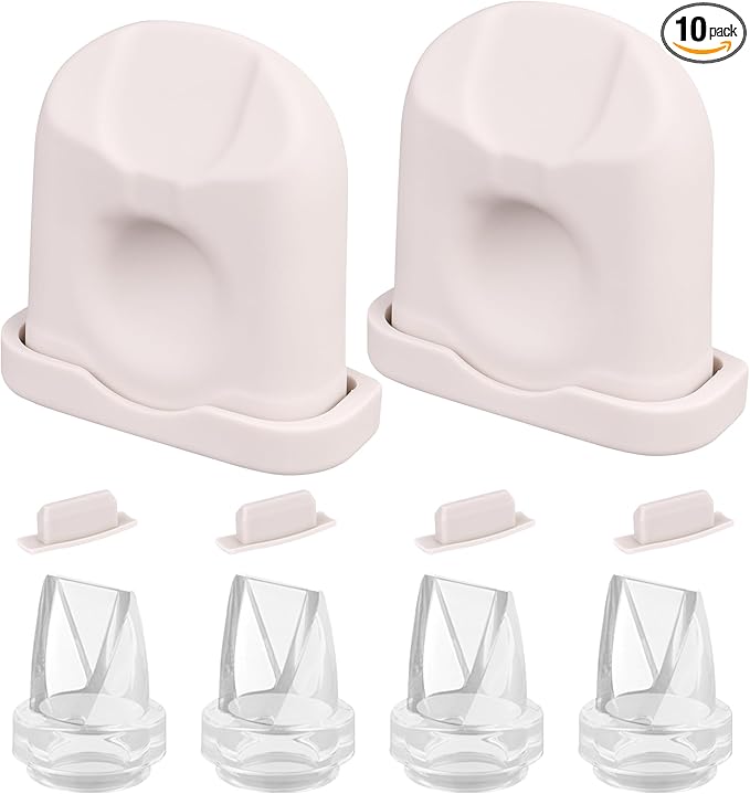 Breast Pump Replacement Parts Kit Compatible with Eufy Electric Wearable Breast Pumps E10 / E20 / S1 / S1 Pro, 10PCS Includes 4 Spout Caps, 4 Duckbill Valves & 2 Silicone Diaphragms, BPA Free