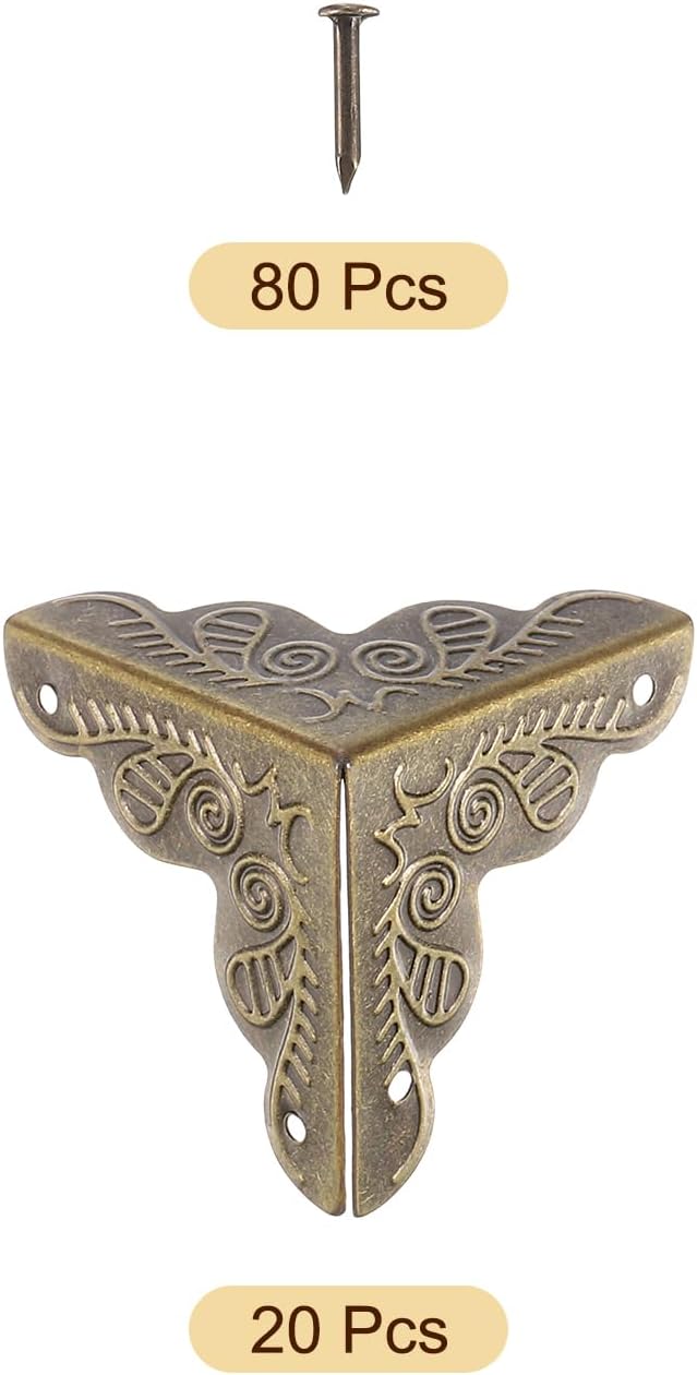 uxcell 20 Pcs Box Edge Guard, 25mm Decorative Box Corner Cover, Corner Protector, Vintage Stair Dust Corners with Screws, Bronze