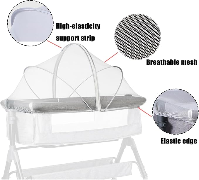 PandaEar Bassinet Mosquito Net Cover, Universal Breathable Mesh Canopy with 2-Way Zipper & High-Elasticity Support, Infant Crib Tent Fits Most Mini Cribs, Bedside Sleepers & Playpens
