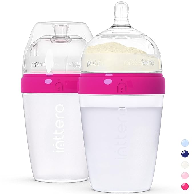 Baby Bottles with Built-in Formula Dispenser, Anti-Colic Wide Neck Design for Newborn Feeding and Everyday Baby Essentials, 9 Oz Medium Flow (2 Pack), Deep Magenta