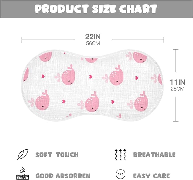 Pink Whale with Heart Muslin Burp Cloths for Baby 4 Pack 100% Cotton Baby Washcloths Bibs for Boy Girl