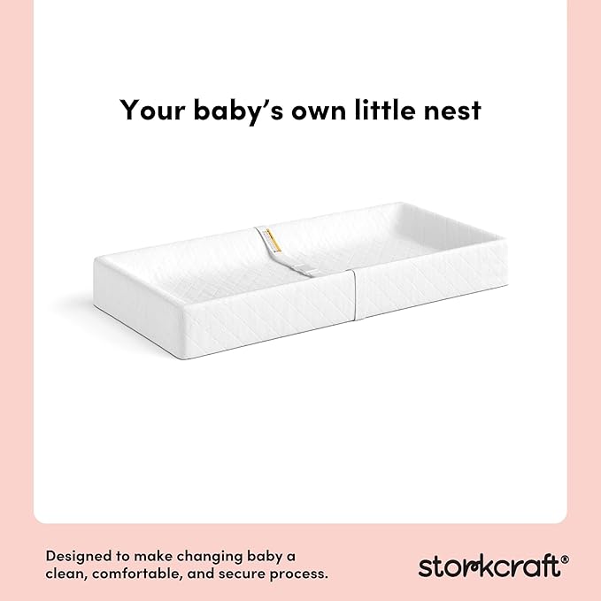 Storkcraft Nest 4-Sided Contoured Baby Changing Pad with Safety Strap - GREENGUARD Gold Certified, Water-Resistant Surface, Fits Most Standard-Size Changing Table Toppers, Non-Skid Bottom