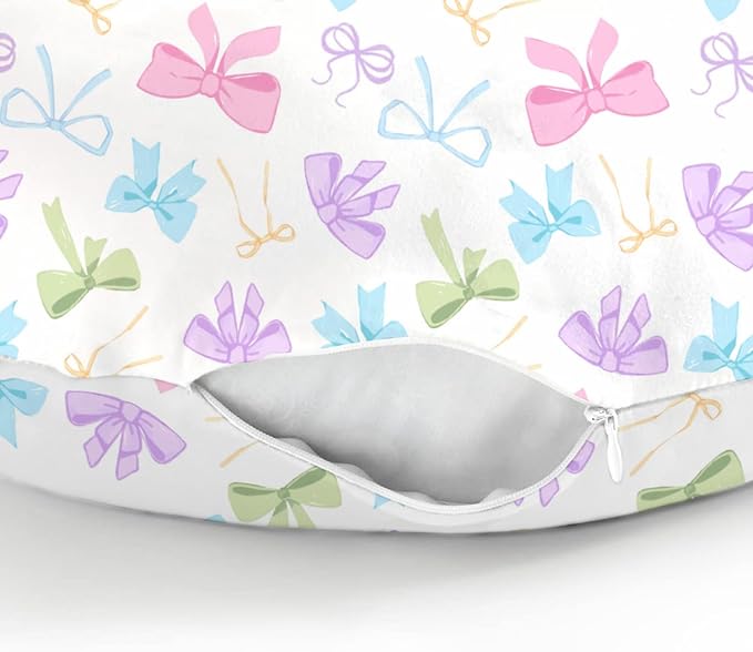 Spring Pastel Bows Baby Nursing Pillow Covers for Boy Girl Colorful Rainbow Bows Nursing Pillow Slipcovers for Breastfeeding Pillows Cute Girly Soft Stretchy Removable Covers for Newborn Infant