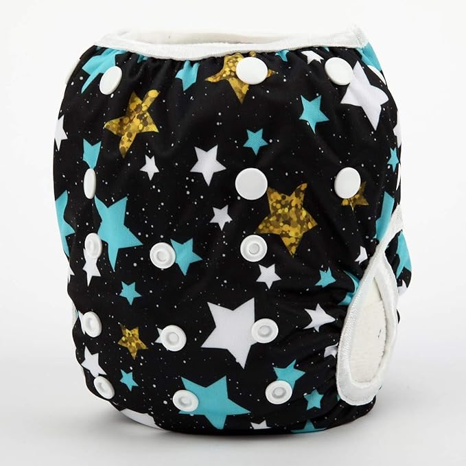 Baby Swim Diaper Nappy Pants Reusable Adjustable 0-2 Years Old Toddler Small (Small, Stars)