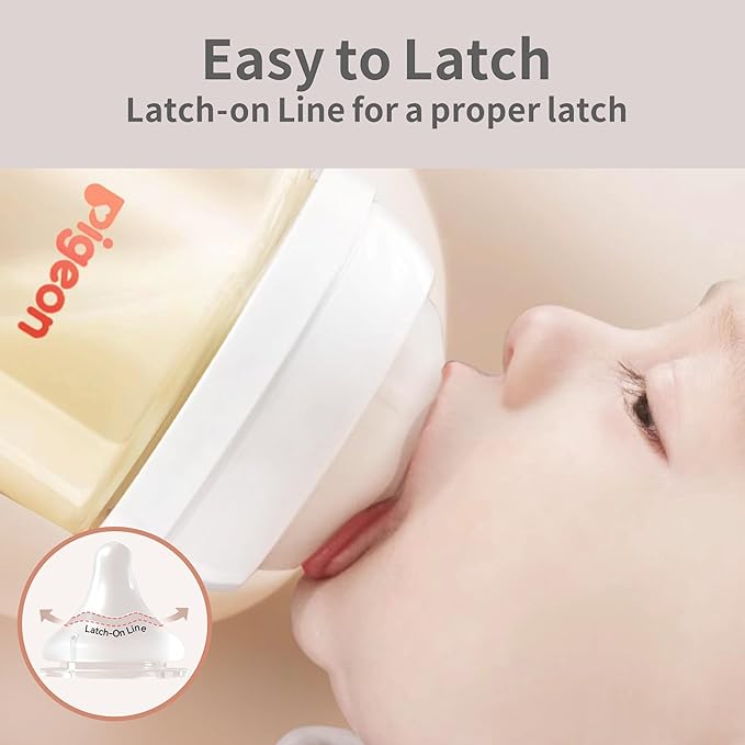 Pigeon Silicone Nipple with Latch-On Line, Size L & LL(Set of 8), Natural Feel, Nipple Set (6~12M)