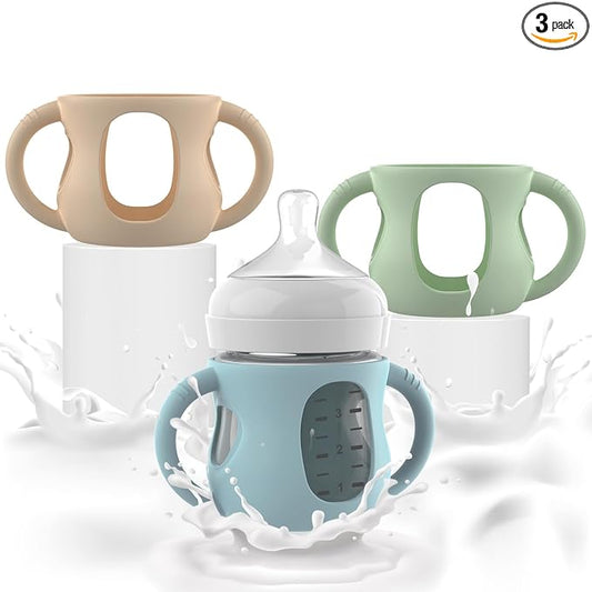 3PCS Philips Avent Glass Bottle Silicone Sleeves with Handles, Compatible with Philips Avent Glass Bottles 4 oz, Suitable for Avent Baby Bottles 4 oz, and Easy to Clean