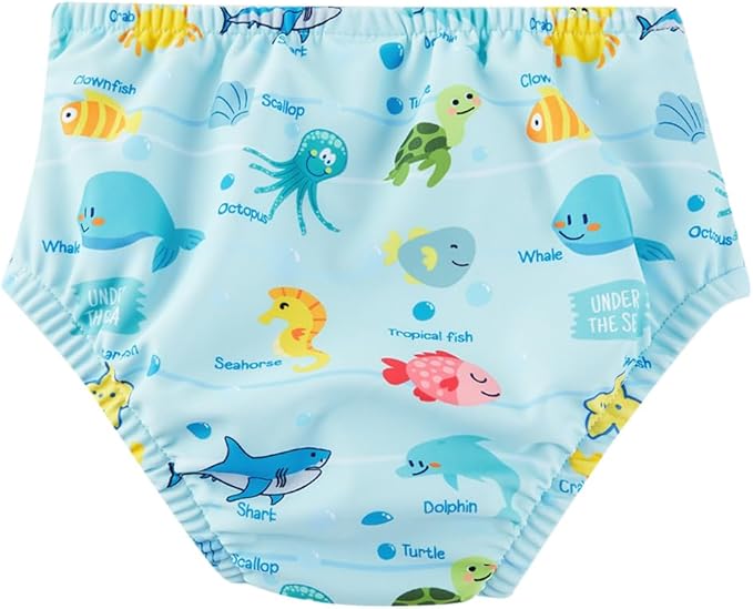 Baby Swim Diapers Reusable Washable Infant Diaper Swimsuit with Side Snap UPF 50+ Sun Protection for Pool Beach(12-18 Months,Cute Dolphin)