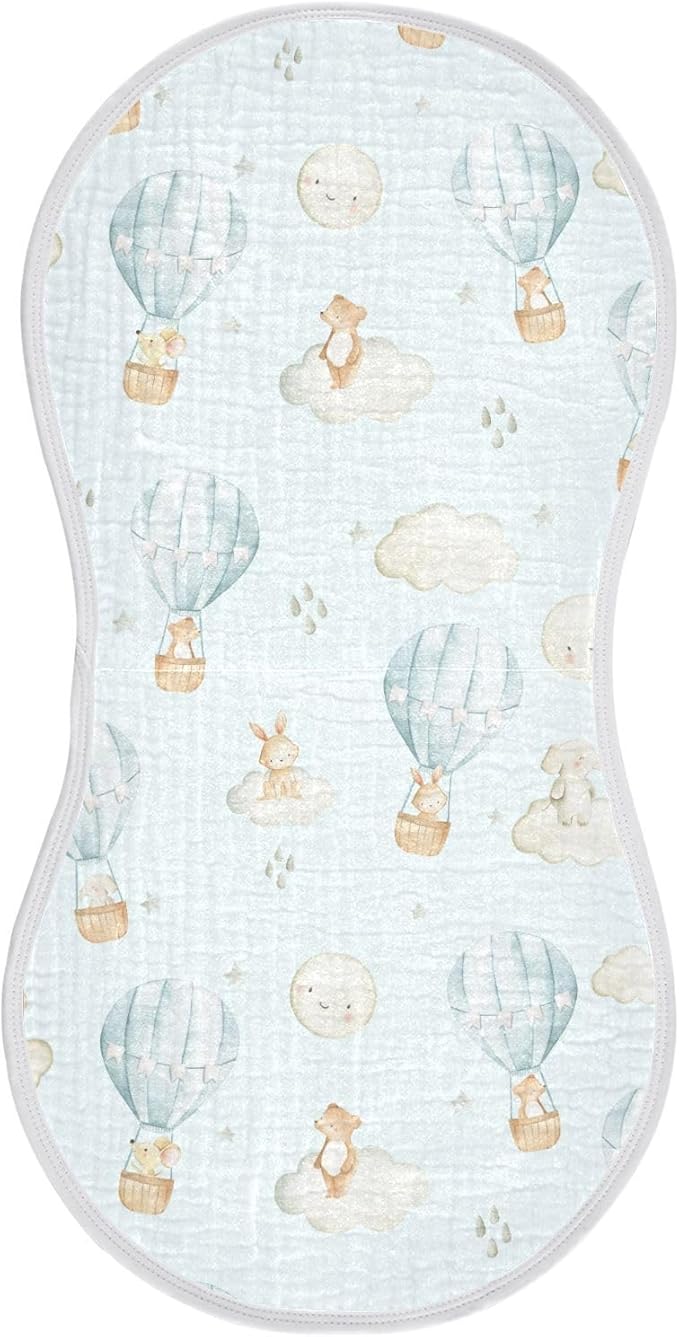 vvfelixl Burp Cloths Hot Air Balloon Rabbits Mouse for Baby Boy Girls Baby Washcloths Burp Rags 1 Pack White