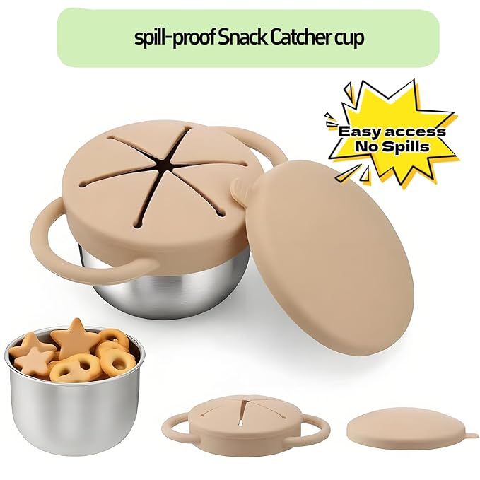Toddler Snack Cups with Lid Spill Proof, Stainless Steel Baby Toddler Kids Snack Containers, 2 Pack Snack Catcher (Pink&Green)