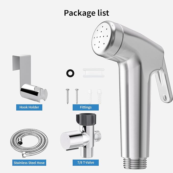 Handheld Bidet Sprayer for Toilet, Bidet Sprayer Kit with Stainless Steel Hose for Feminine Wash, Adjustable Water Pressure Handheld Sprayer for Cloth Diaper Wash (Brushed Nickel)