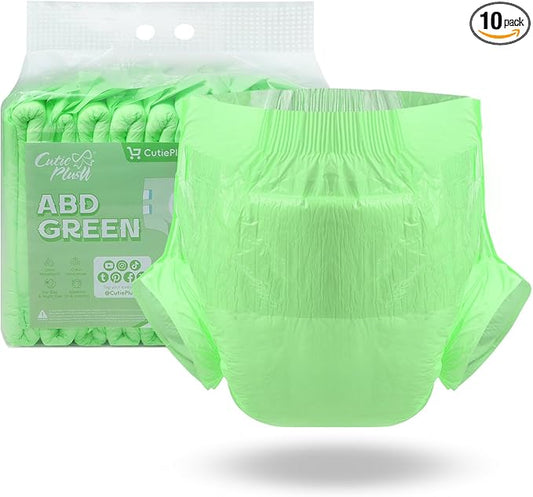 CutiePlusU Disposable Adult Diaper Heavy Absorption Dry Surface All Night- Green 10 Pieces (Large 37"-47")