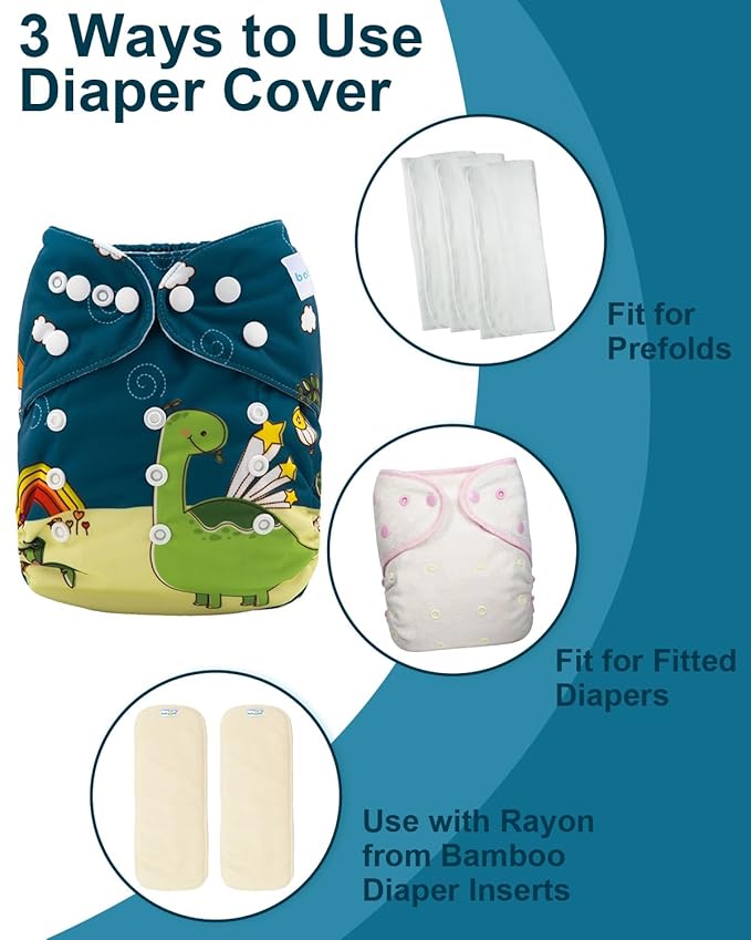 babygoal Cloth Diaper Covers 6 Pack with Wet Bag for Fitted Diapers and Prefolds with Double Gussets, Adjustable and Reusable for Baby Boys