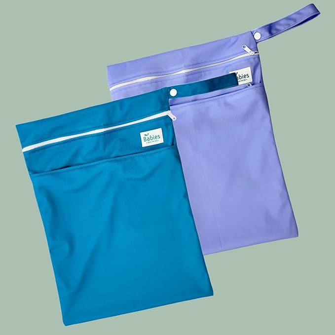 2-Pack Wet Bags – Waterproof Travel Bags for Cloth Diapers, Baby Essentials & Swimwear – Reusable Wet Dry Bag with Double Zipper & Handle for Diaper Bag & Beach Trips (Ocean Breeze)