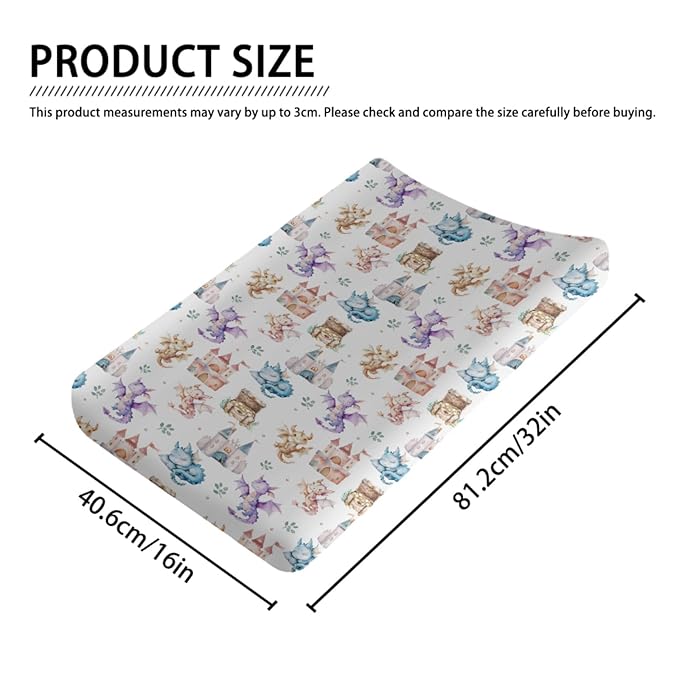 Cute Cartoon Dragon Castle Stars Leaves Baby Changing Pad Cover,Unisex Dragon Nursery Diaper Changing Table Pad Mat Sheet for Boys Girls-16x32