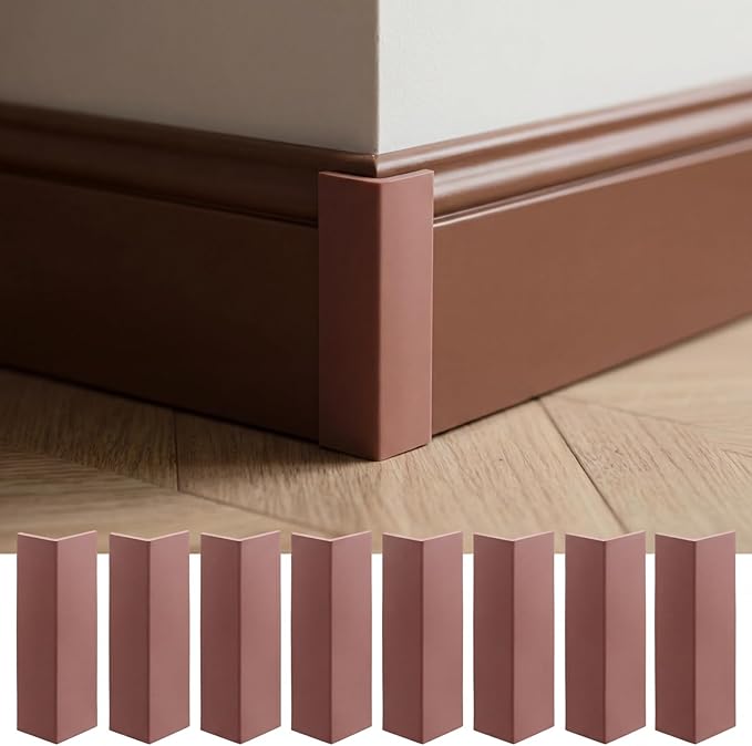 Pangda Baseboard Corners Blocks Self Adhesive Rubber Safety Corner Protectors Proofing Edge Guard Corner Cushion for Wall Furniture Edge (Brown,8 Pcs)