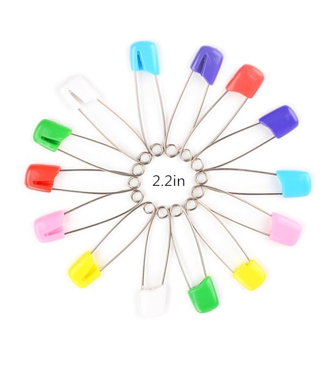 20 PCS Assorted Colors Baby Child Infant Kids Cloth Diaper Nappy Pins Stainless Steel Safety Pins with Colorful Plastic Head Safety Locking, Safety Hold Clip Locking Cloth (2.2in)