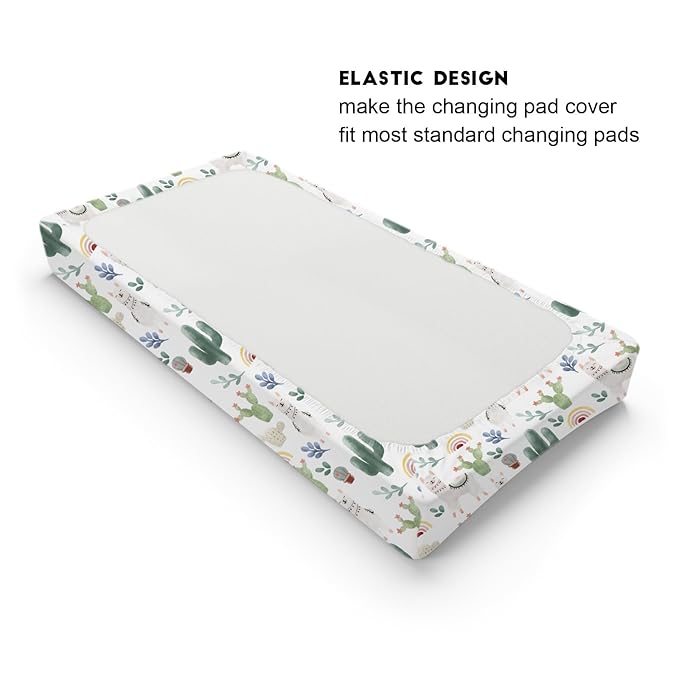 Cute Llama Changing Pad Cover Funny Llama Cactus Leaves Rainbow Diaper Change Table Sheets for Boys Girls Desert Animal Soft Breathable Stretch Fitted Changing Mat Sheets Cover 32''x16''