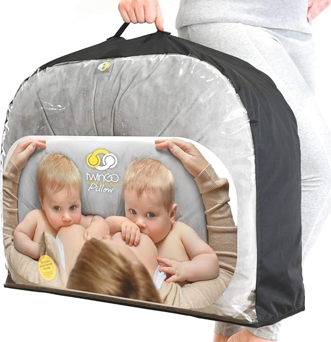TwinGo Pillow for Twins – Tandem Breastfeeding & Bottle Feeding Nursing Pillow – Adjustable XS to Plus Size – Feeding Support for Parents of Twins (Grey Color)