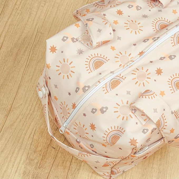 MOMIGO Wet Dry Bags for Baby Cloth Diapers - Reusable, Washable for Stroller, Diapers, Toiletries, Travel Bags, Beach, Pool, Gym Bag Large Size 10.6 * 6.7 * 8.7 inch (Sun)
