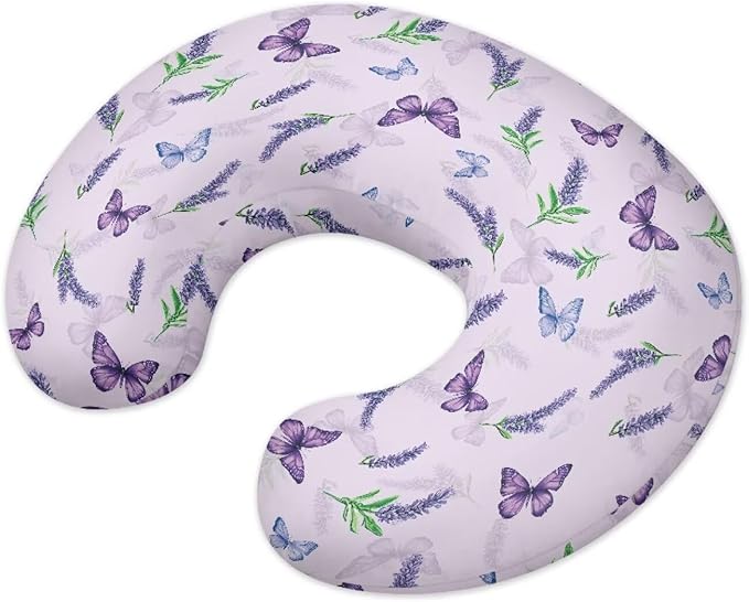 Nursing Pillow Cover, Ultra Soft Compatible with Pillow,Washable & Breathable，Fits The Original Support for Breastfeeding,Lavender Butterfly
