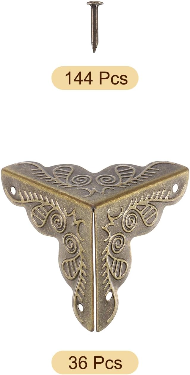 uxcell 36 Pcs Box Edge Guard, 25mm Decorative Box Corner Cover, Corner Protector, Vintage Stair Dust Corners with Screws, Bronze