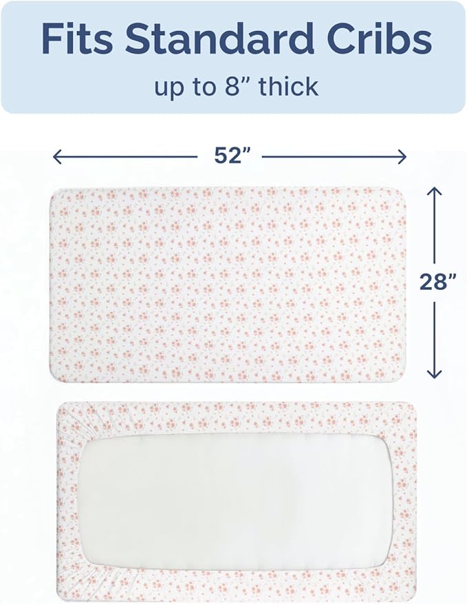 Baby Crib Sheets for Boys & Girls - Pack of 2 Fitted Microfiber Crib Sheets for Standard Crib & Toddler Mattress - Soft, Breathable and Wrinkle Free - Machine Washable - Oeko Tex - 52x28x8in - Floral