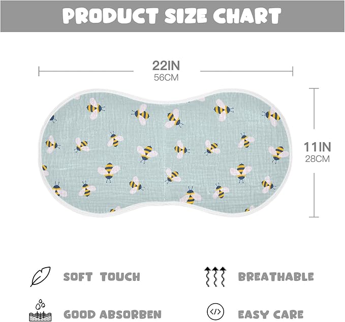 Muslin Burp Cloths for Baby Boys and Girls - 1-Pack Ultra Absorbent Cute Bee Muslin Washcloths, Newborn Towel, Milk Spit Up Rags, Burp Cloth Bib for Unisex, 22 x 11 Inch