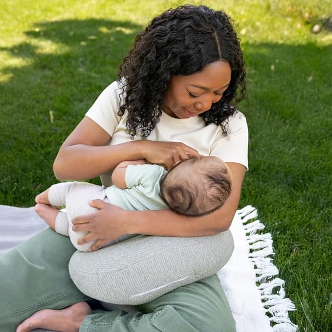 Boppy Anywhere Travel Nursing Pillow - Compact, Ergonomic Bottle & Breastfeeding Pillow with Snap & Loop Hanging Closure and Firm Hypoallergenic Fill, Baby Safety Alliance Verified